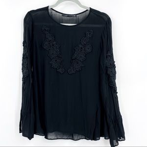 Zara Woman Semi Sheer Blouse W/Embroidered Roses